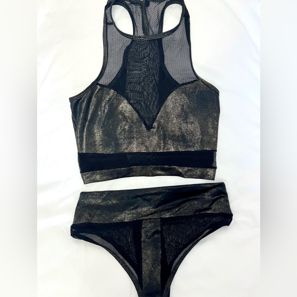 Black and gold mesh festival set tank and bottoms size M